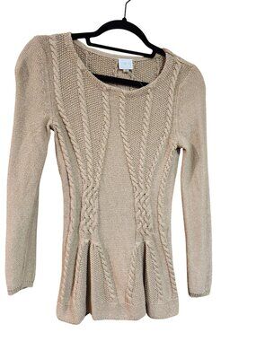 Cupio Holiday Metallic Gold Sweater flared below waist womens size S